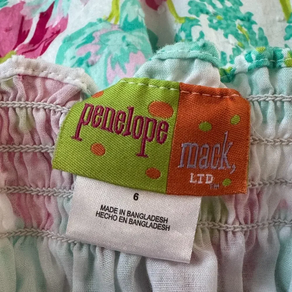 Penelope Mack Girls Floral Smocked Sundress Pink Teal White Lined Size 6 Preppy